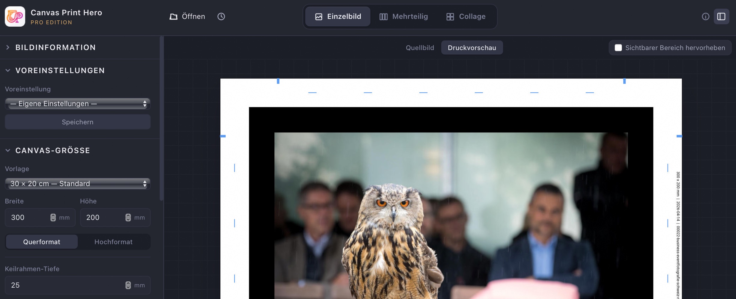 Canvas Print Hero — Leinwanddruck-Vorbereitung mit Spiegelung und Keilrahmen-Beschnitt