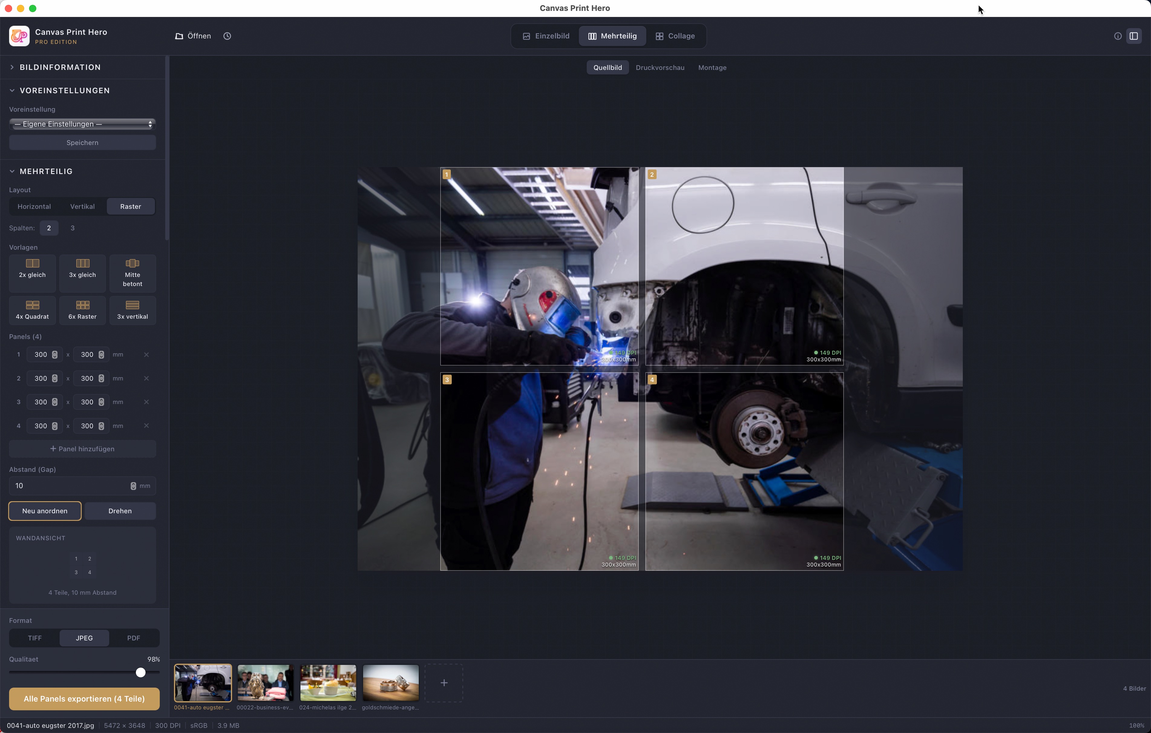 Mehrteiliger Leinwanddruck: 4-Panel Keilrahmen-Übersicht
