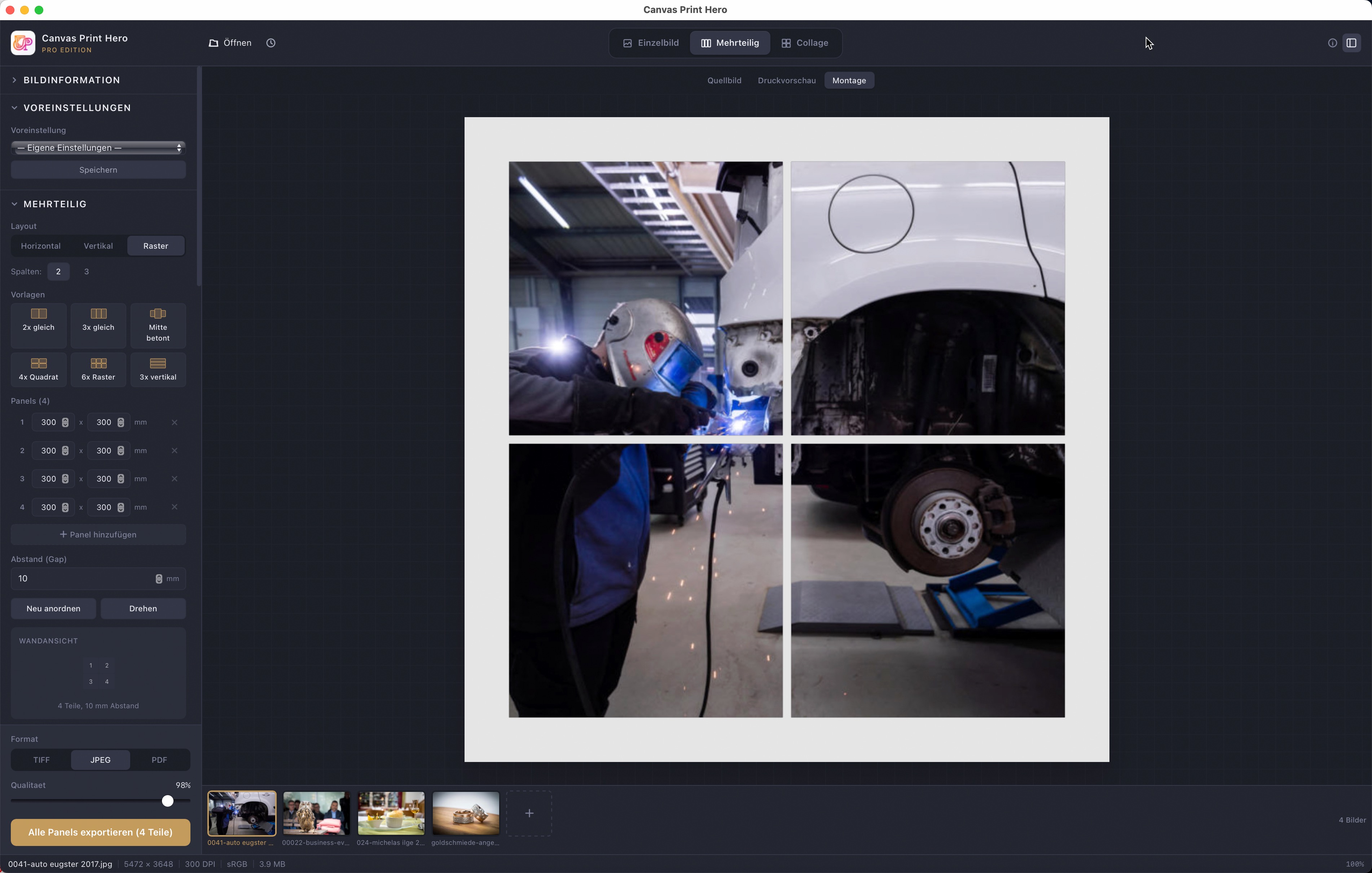Wandbild-Montage: Mehrteiliges Leinwandbild mit Abstandsangaben