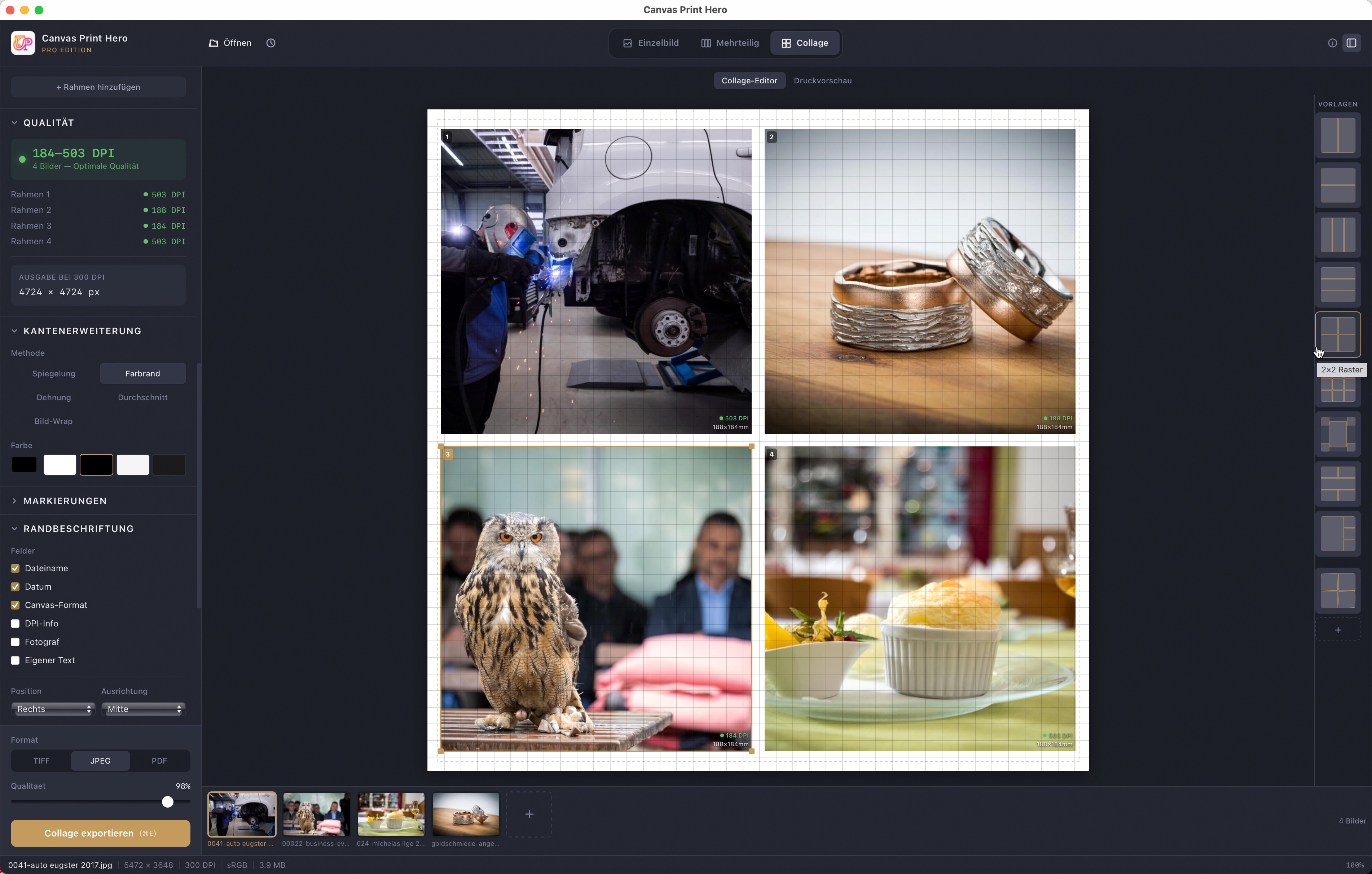 Foto-Collage für Leinwanddruck: WYSIWYG-Editor mit Templates